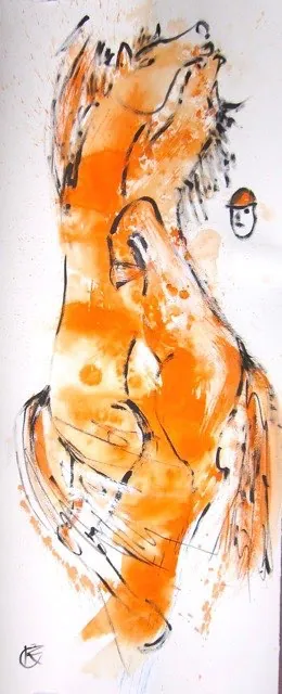 "Pferde und Reiter 1" — 2016, Acryl, Bütten, 125 × 50 cm