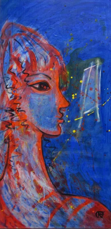"Sylvette Blau" — Acryl, Leinwand, 100 × 50 cm