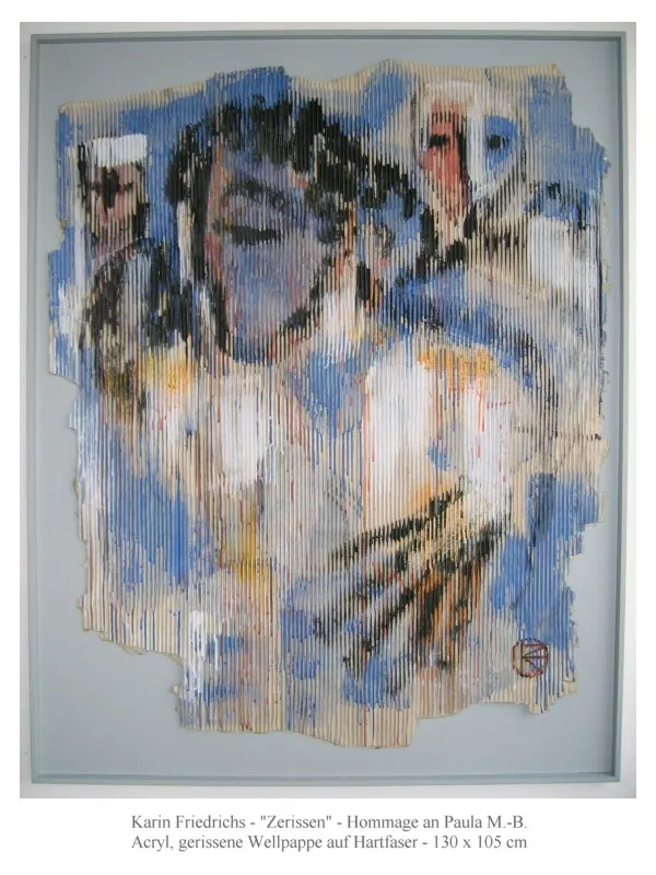 "Zerrissen — Hommage an Paula M. B." — Acryl, Wellpappe