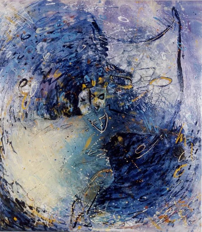 "Energie aus dem Zentrum" — Öl, Leinwand, 140 × 160 cm