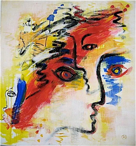 "Eyes Talk" — 2009, Öl, Leinwand, 100 × 120 cm (Stiftung Fildas, Rumänien)