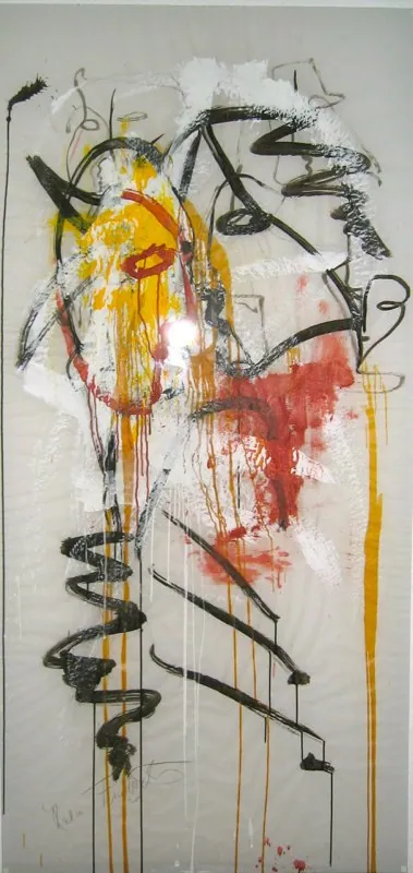 "Gespräch" — Acryl, Architektenpapier, 200 × 100 cm