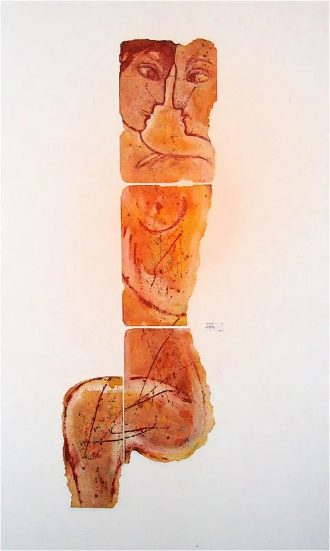 "Die Wüste lebt 3" — Acryl, Sand, Karton, 180 × 75 cm (dreiteilig)